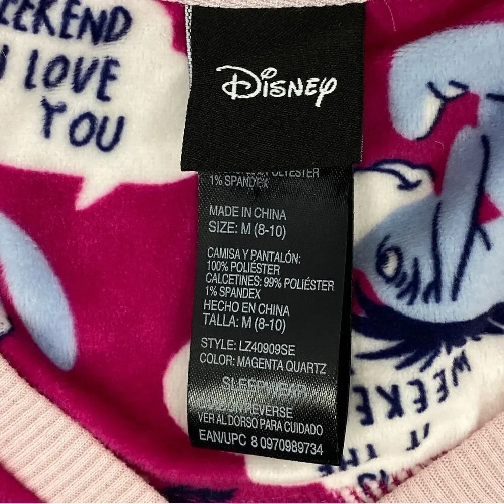 Disney Eeyore Velour Lounge Sleep Shirt Pink Medium Long Sleeve Pullover - Picture 9 of 11